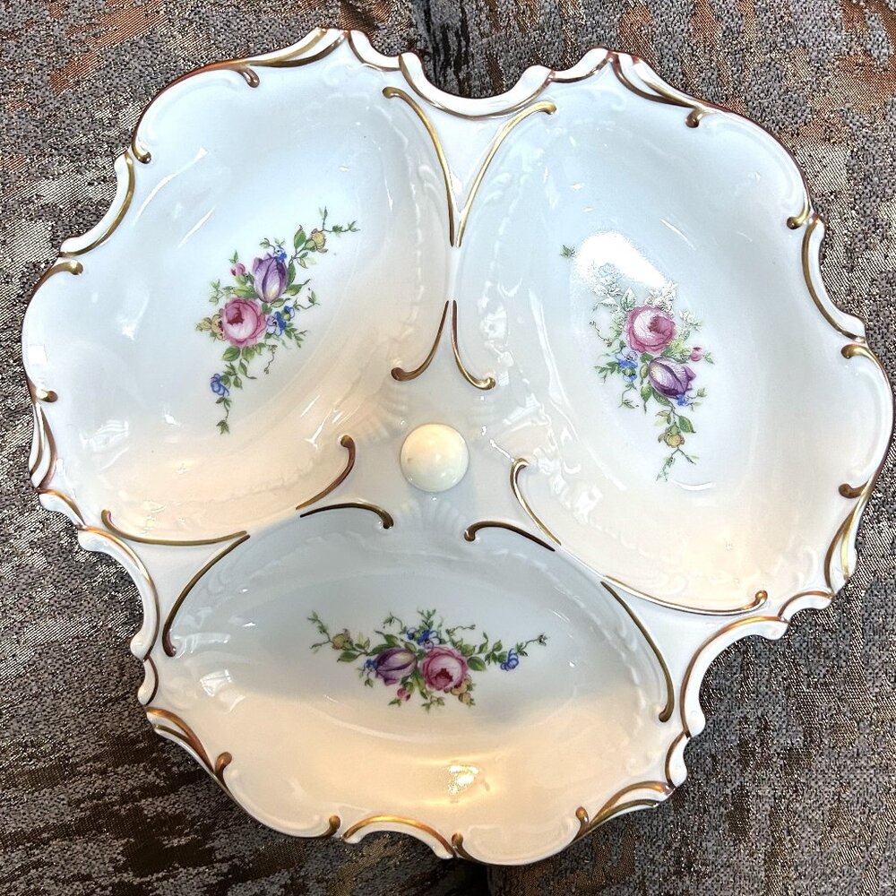 PirkenHammer Vintage 10” Trio Serving Condiment Dish Fine Porcelain